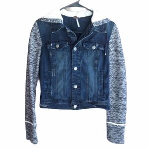 FREE People Distressed Hooded Denim Jacket Size XS